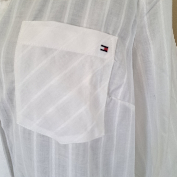 Tommy Hilfiger White Cotton Blouse Ladies XXL Roll Tab Long Sleeve Poplin Shirt - Picture 7 of 10